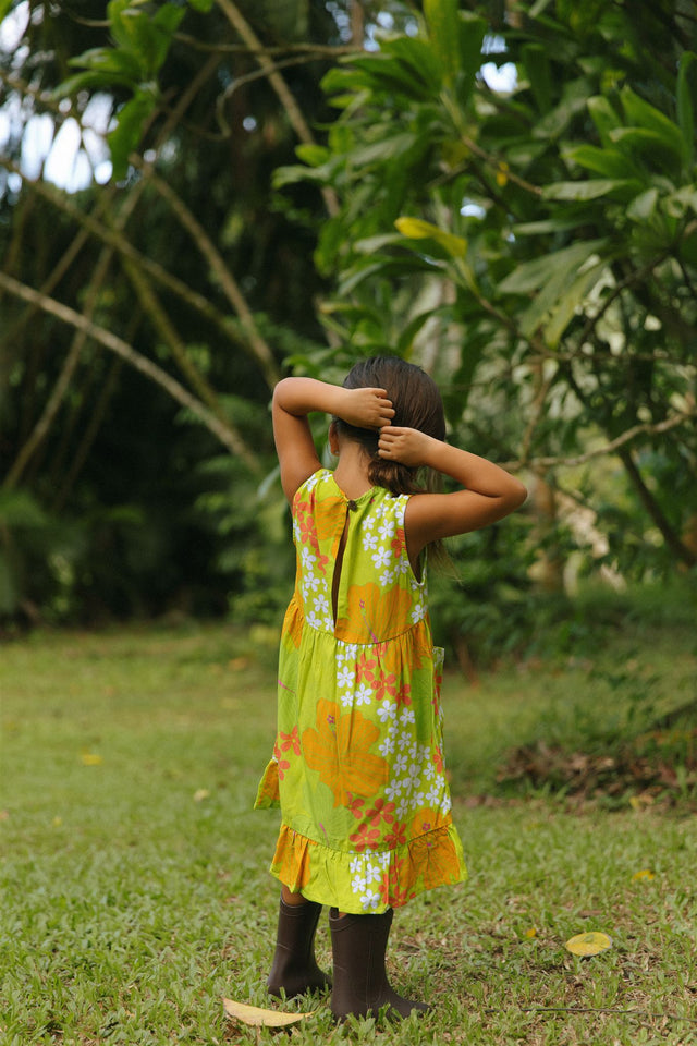 Kaliko Girlʻs Dress in Lime & Tangerine Dream