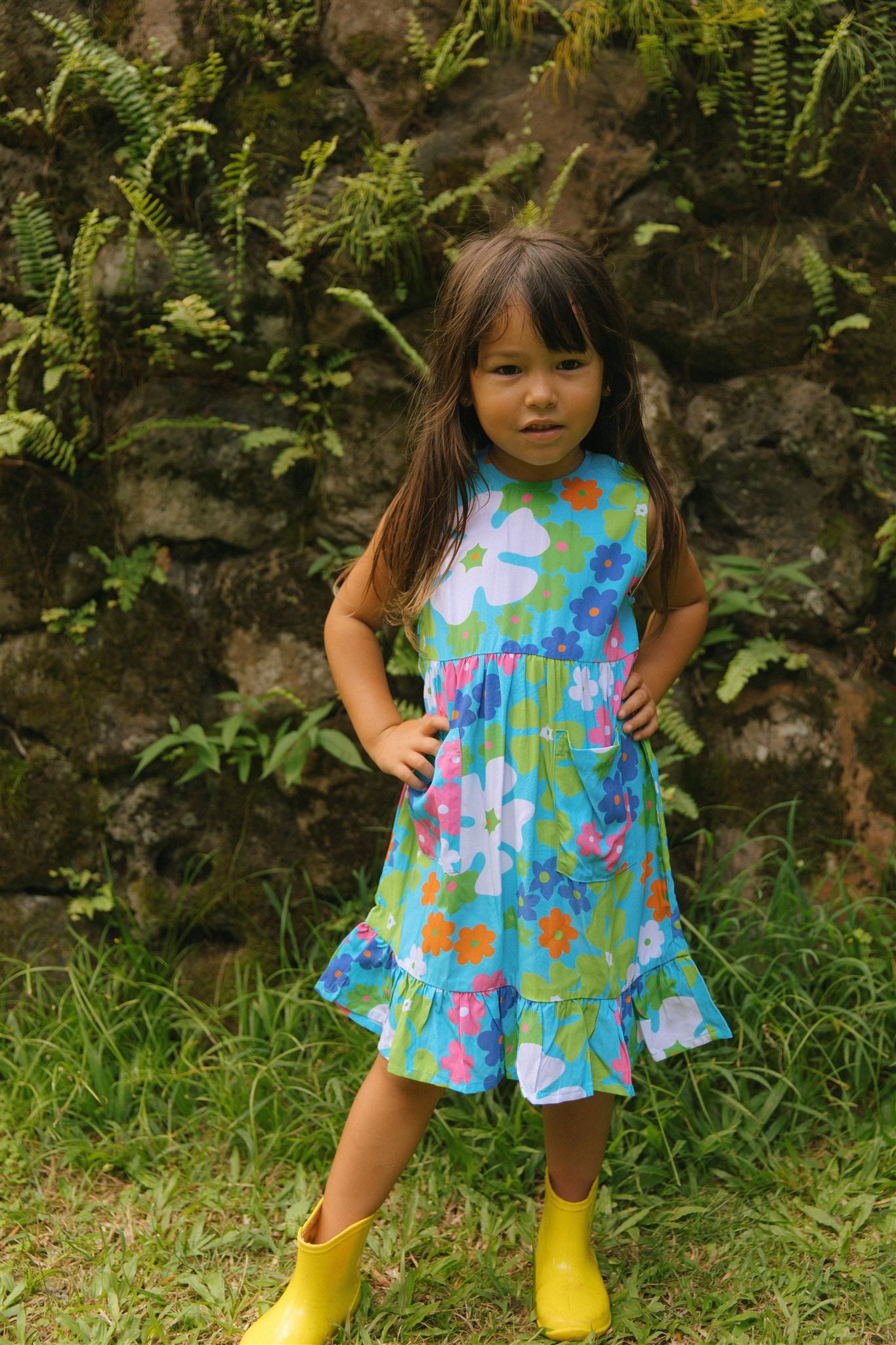 Kaliko Girlʻs Dress in Blue Pua Party