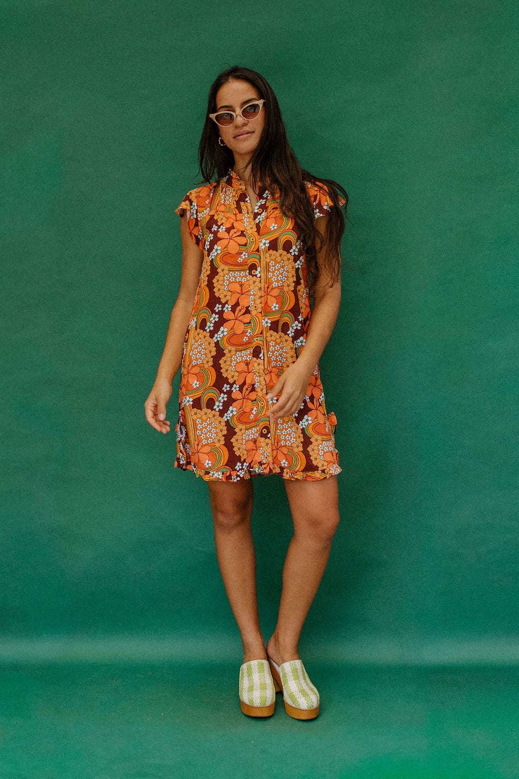 Mary Dress in Brown Retro Rainbow