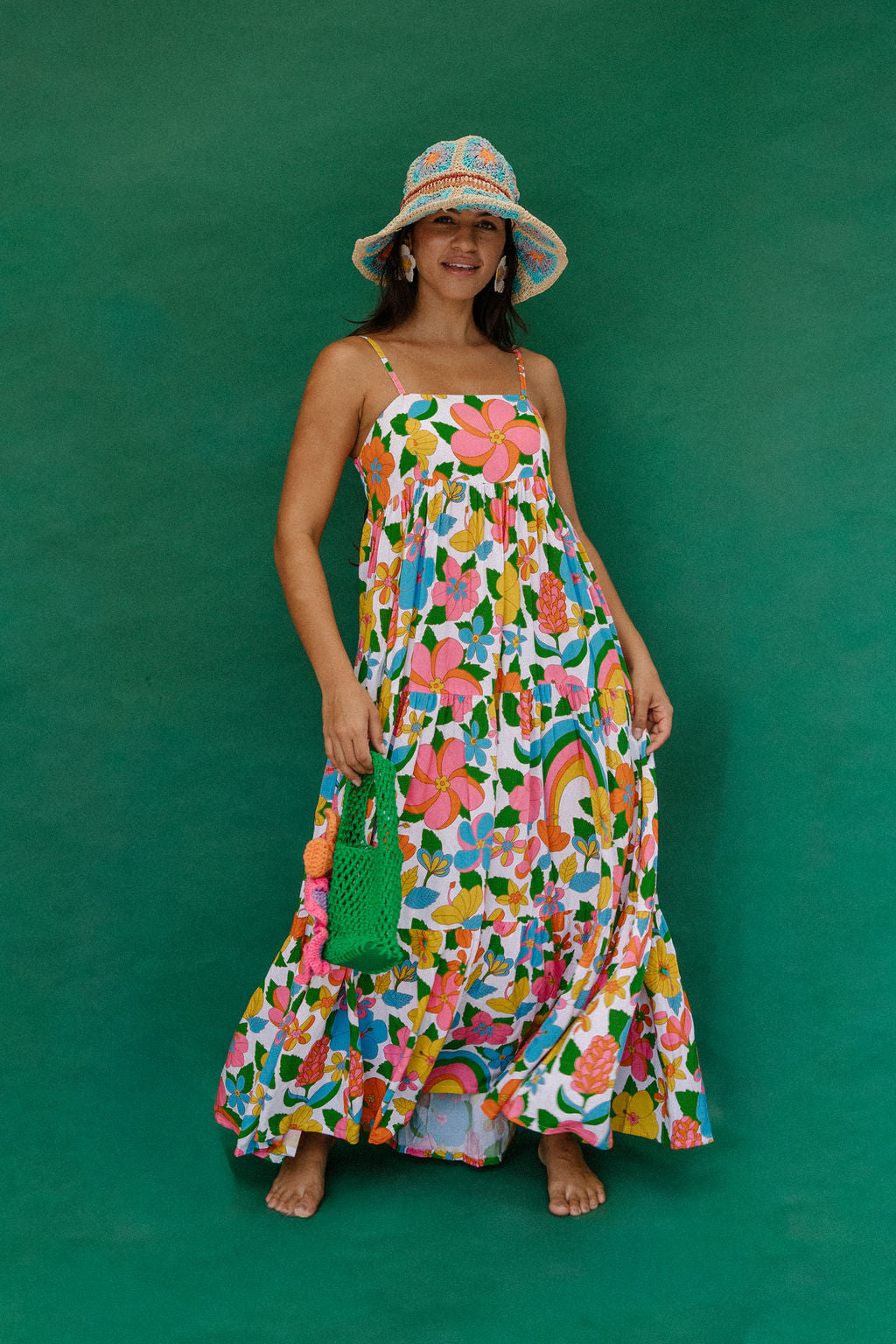 Maxi Rell Dress in Retro Rainbow Garden