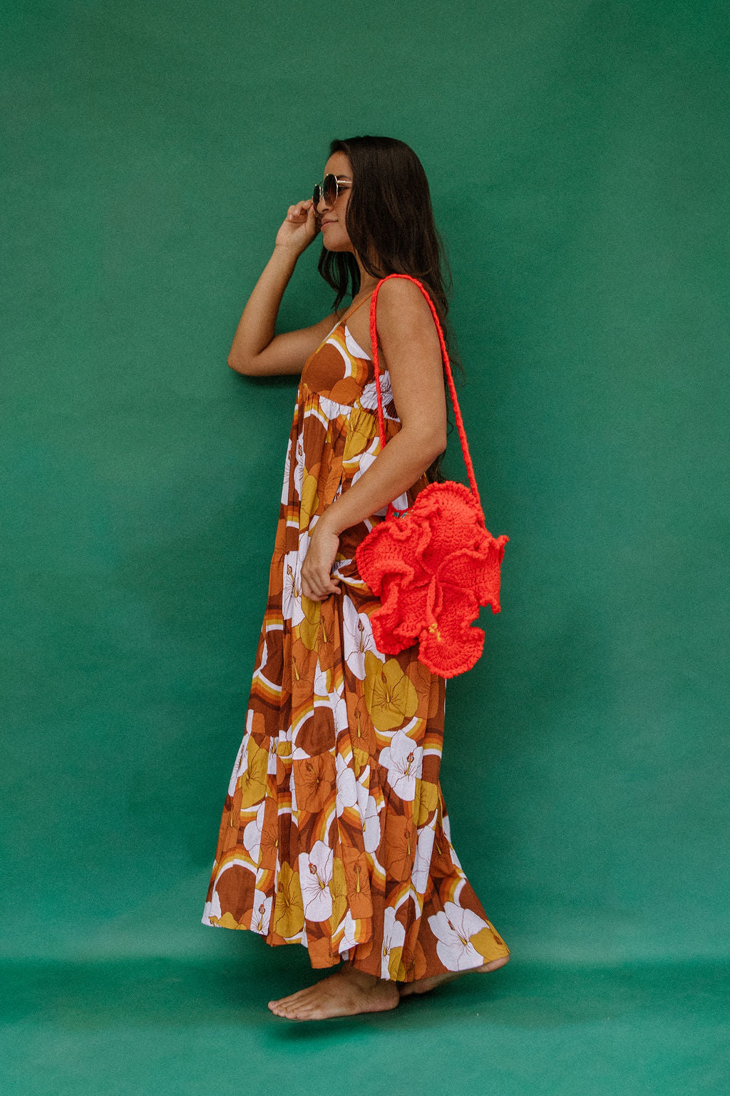 Maxi Rell Dress in Brown Rainbow Hibiscus
