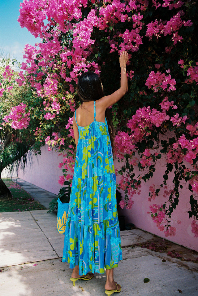 Maxi Rell Dress in Blue Retro Rainbow