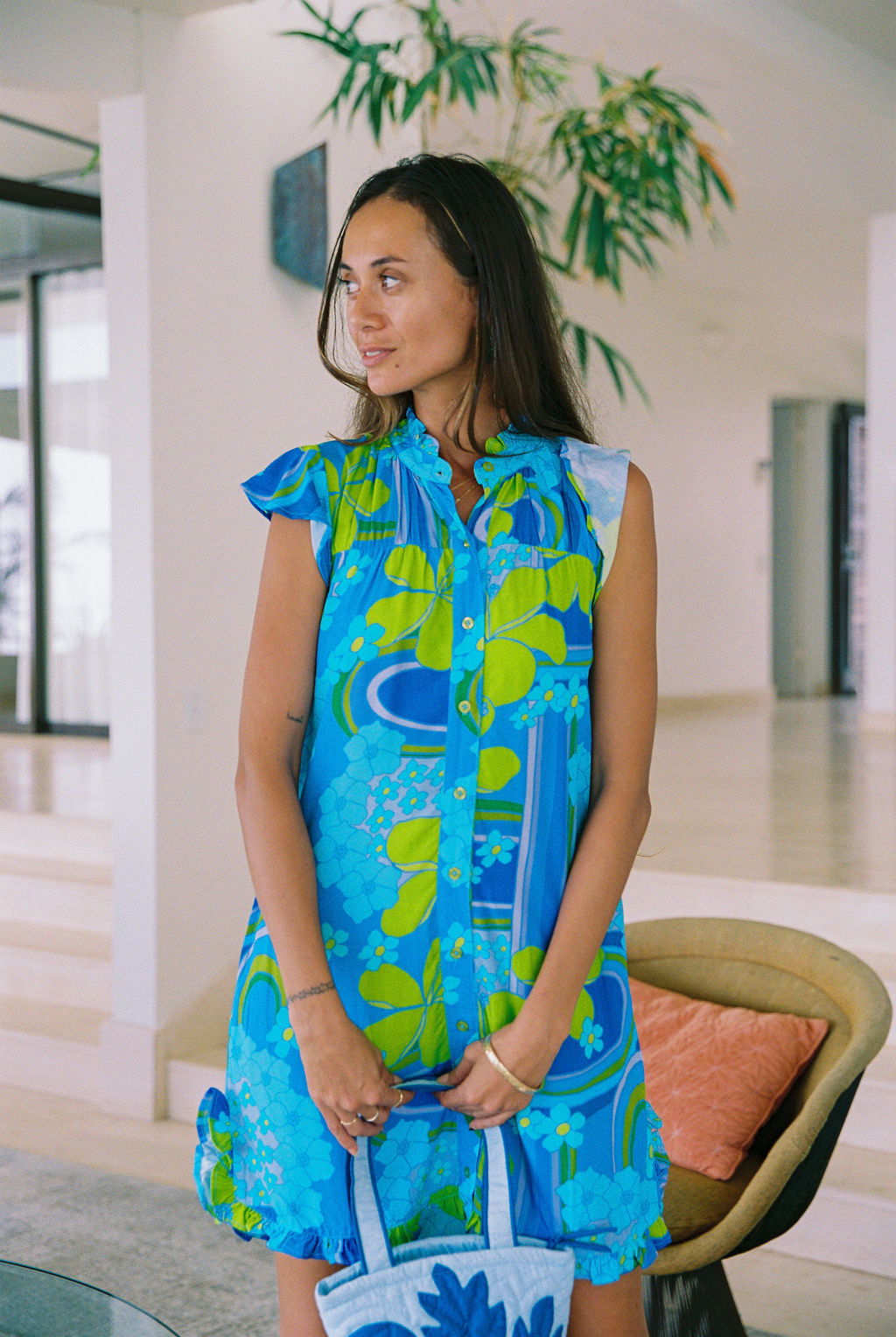 Mary Dress in Blue Retro Rainbow