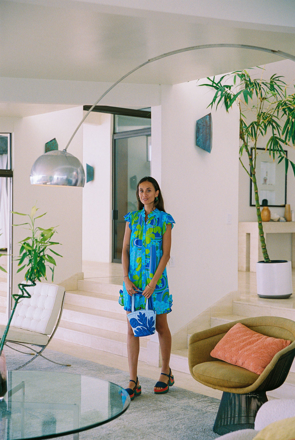 Mary Dress in Blue Retro Rainbow