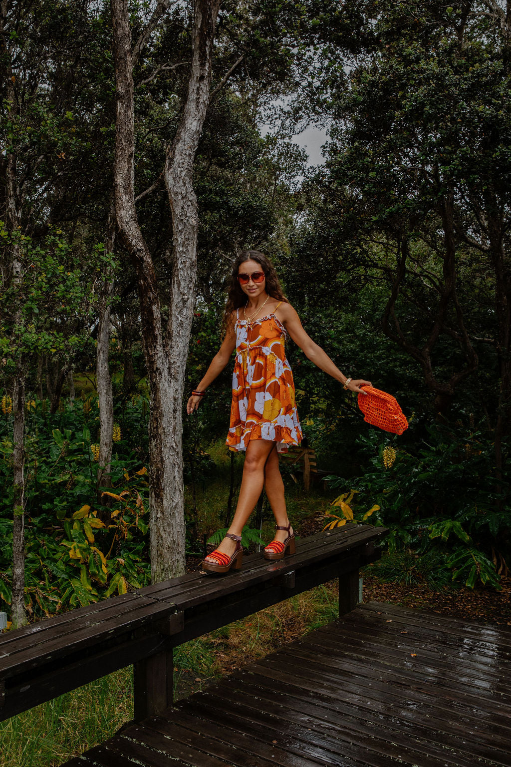 Remy Dress in Brown Hibiscus Rainbow