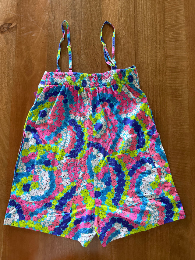 Iolani Romper in Blue Hibiscus Rainbows