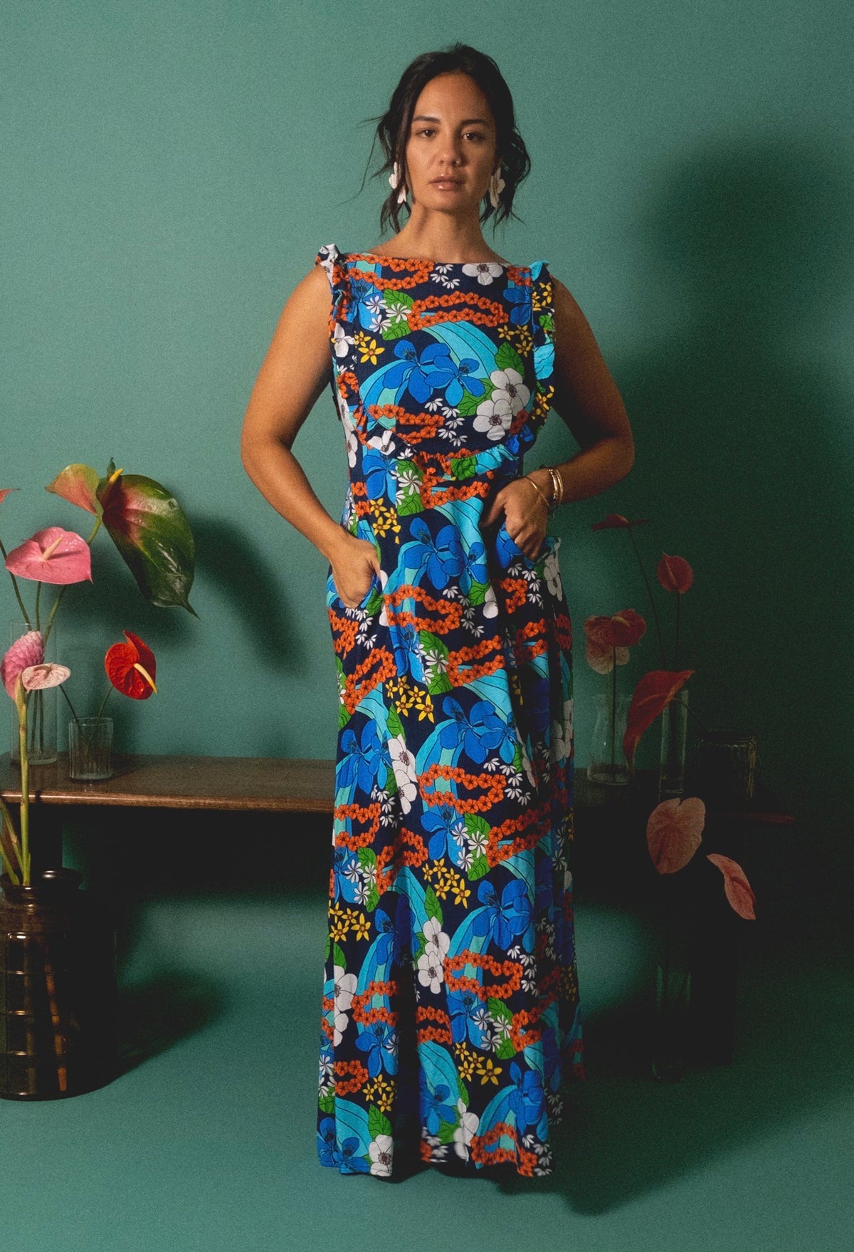 Maxi Bernice Dress in Garden Lei Waterfall