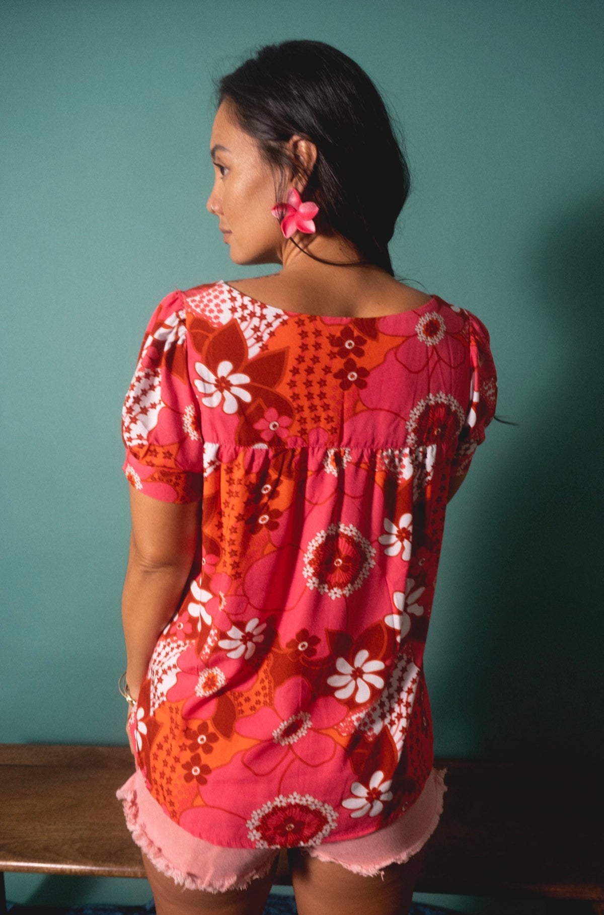 Emma Top in Pink Tiare Garden