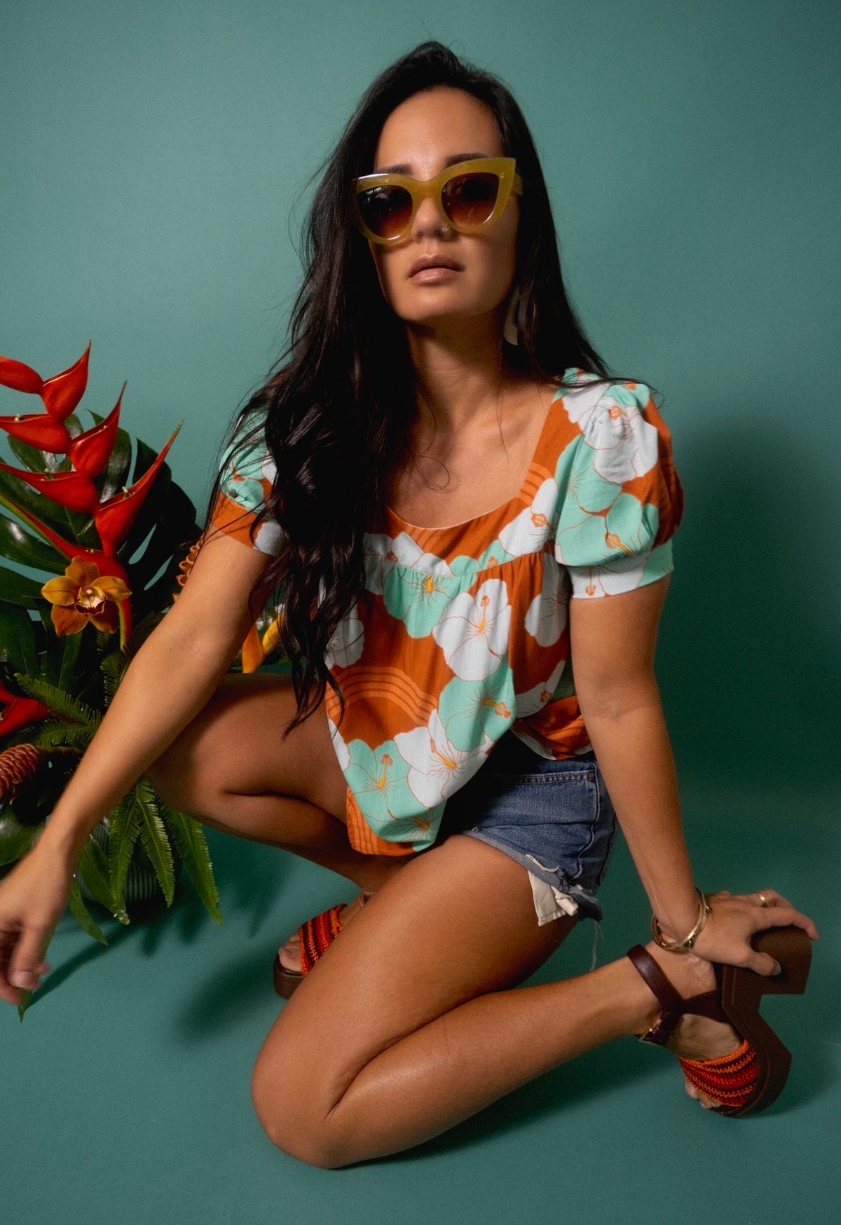 Emma Top in Mint Chocolate Hibiscus