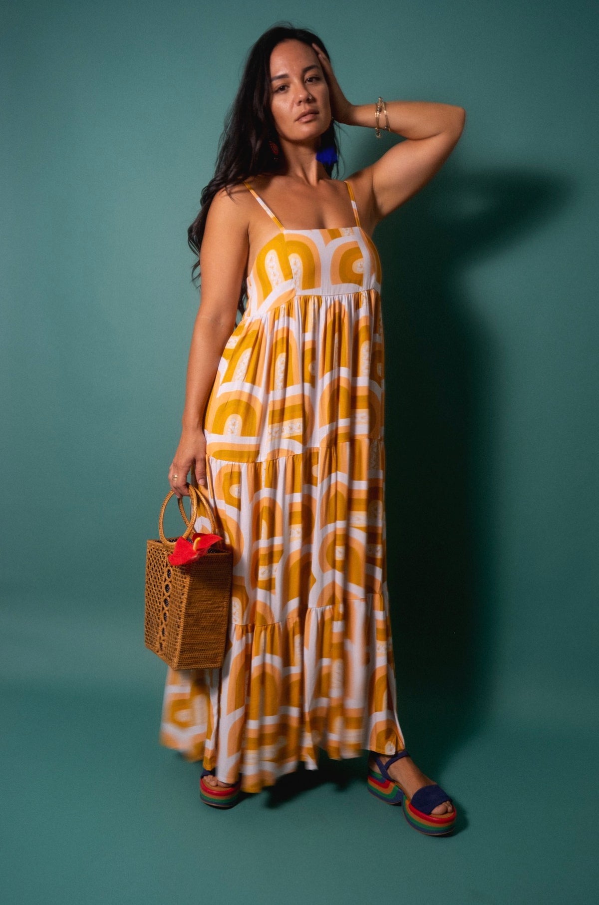 Maxi Rell Dress in Golden Rainbows