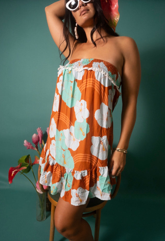 Mahina Dress in Mint Chocolate Hibiscus