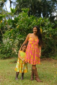 Kaliko Girlʻs Dress in Lime & Tangerine Dream