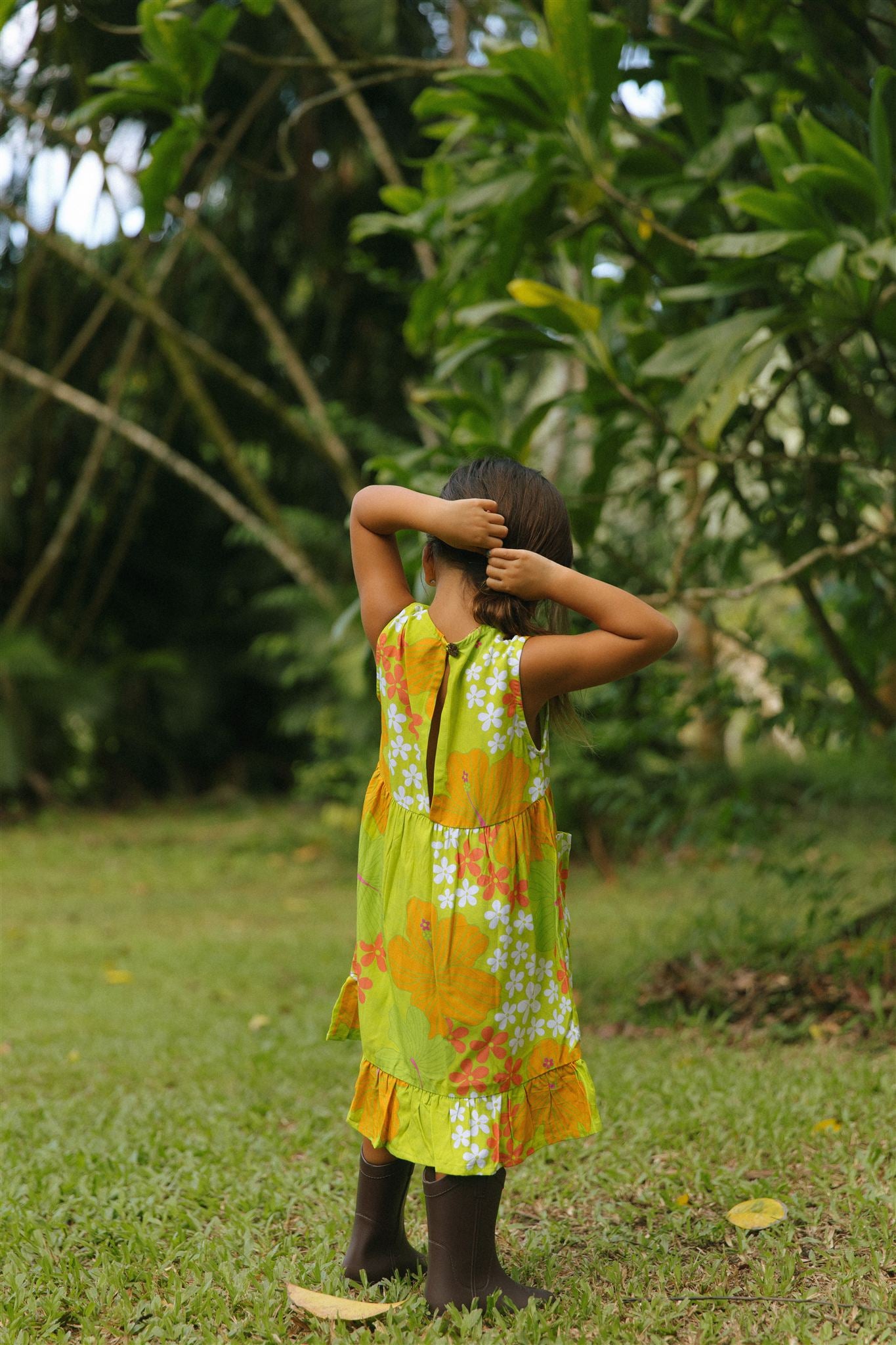 Kaliko Girlʻs Dress in Lime & Tangerine Dream
