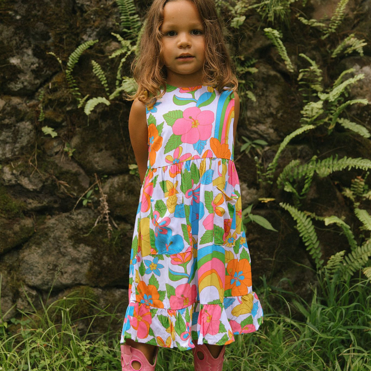 Kaliko Girlʻs Dress in Retro Rainbow Garden – Eternal Summer Hawaii