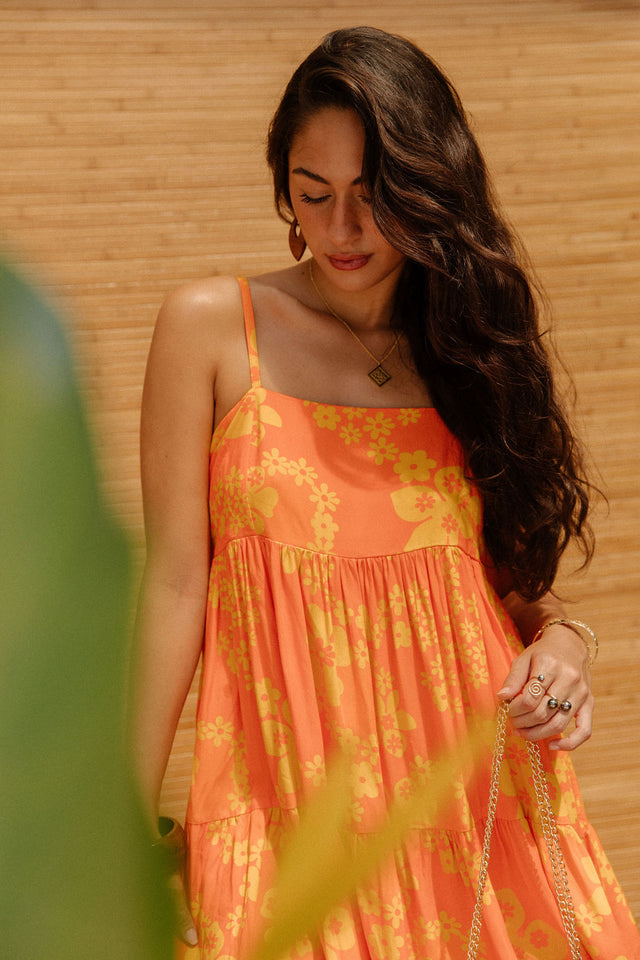 Mini Rell Dress in Orange Lei Pareu