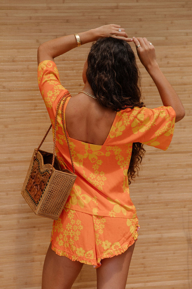 Tai Shorts in Orange Lei Pareu
