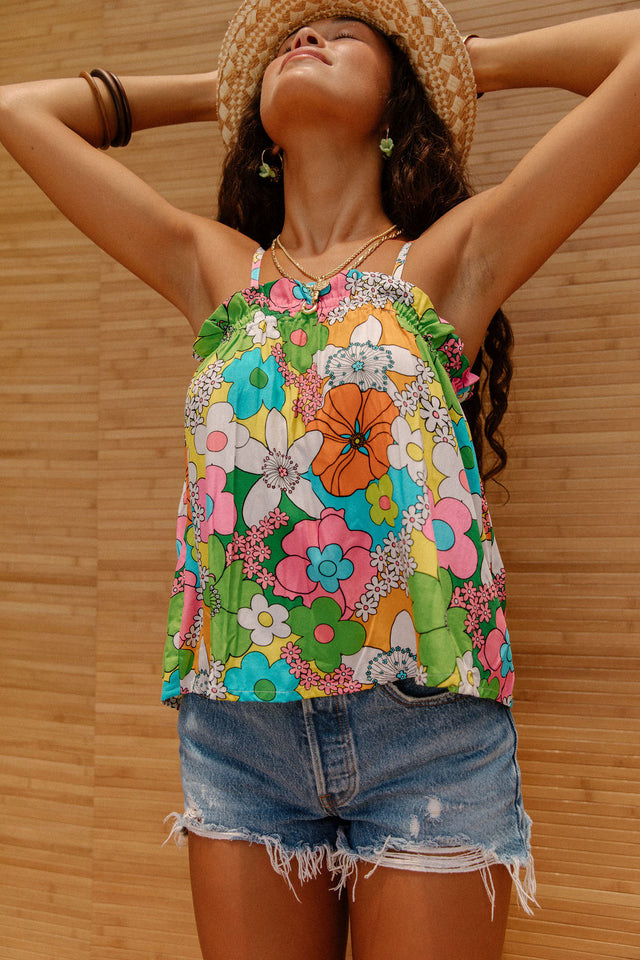Natasha Top in Rainbow Blooms