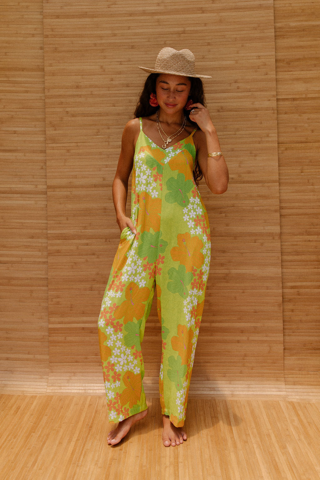 Iolani Jumpsuit in Lime and Tangerine Dream