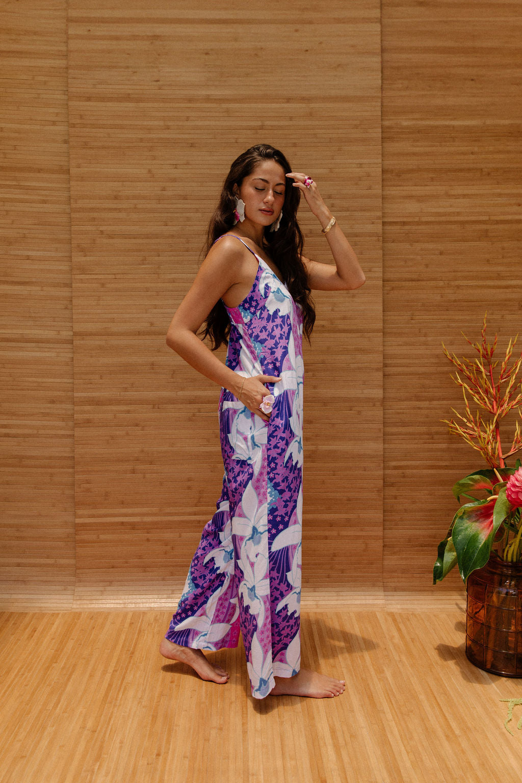 Iolani Jumpsuit in Purple Jade's Orchids