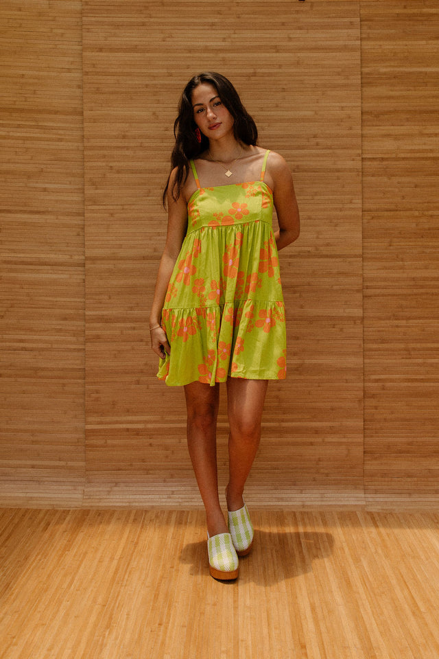 Mini Rell Dress in Olive and Orange Blooms