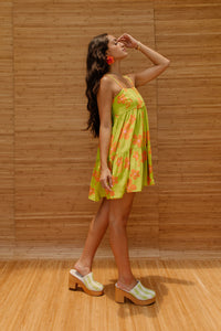 Mini Rell Dress in Olive and Orange Blooms
