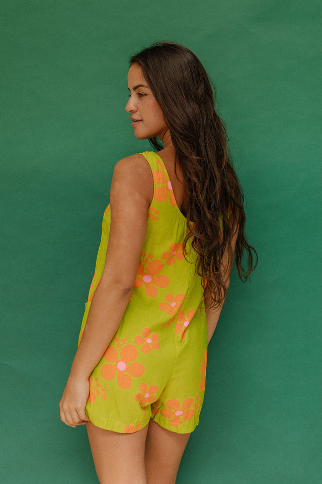 Patsy Romper in Olive and Orange Blooms