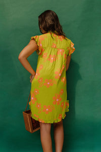 Mary Dress in Olive and Orange Blooms