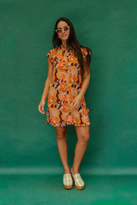 Mary Dress in Brown Retro Rainbow