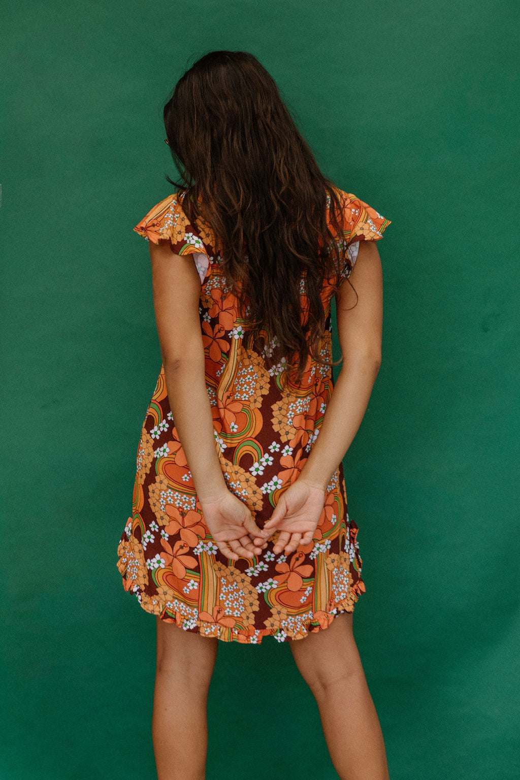 Mary Dress in Brown Retro Rainbow