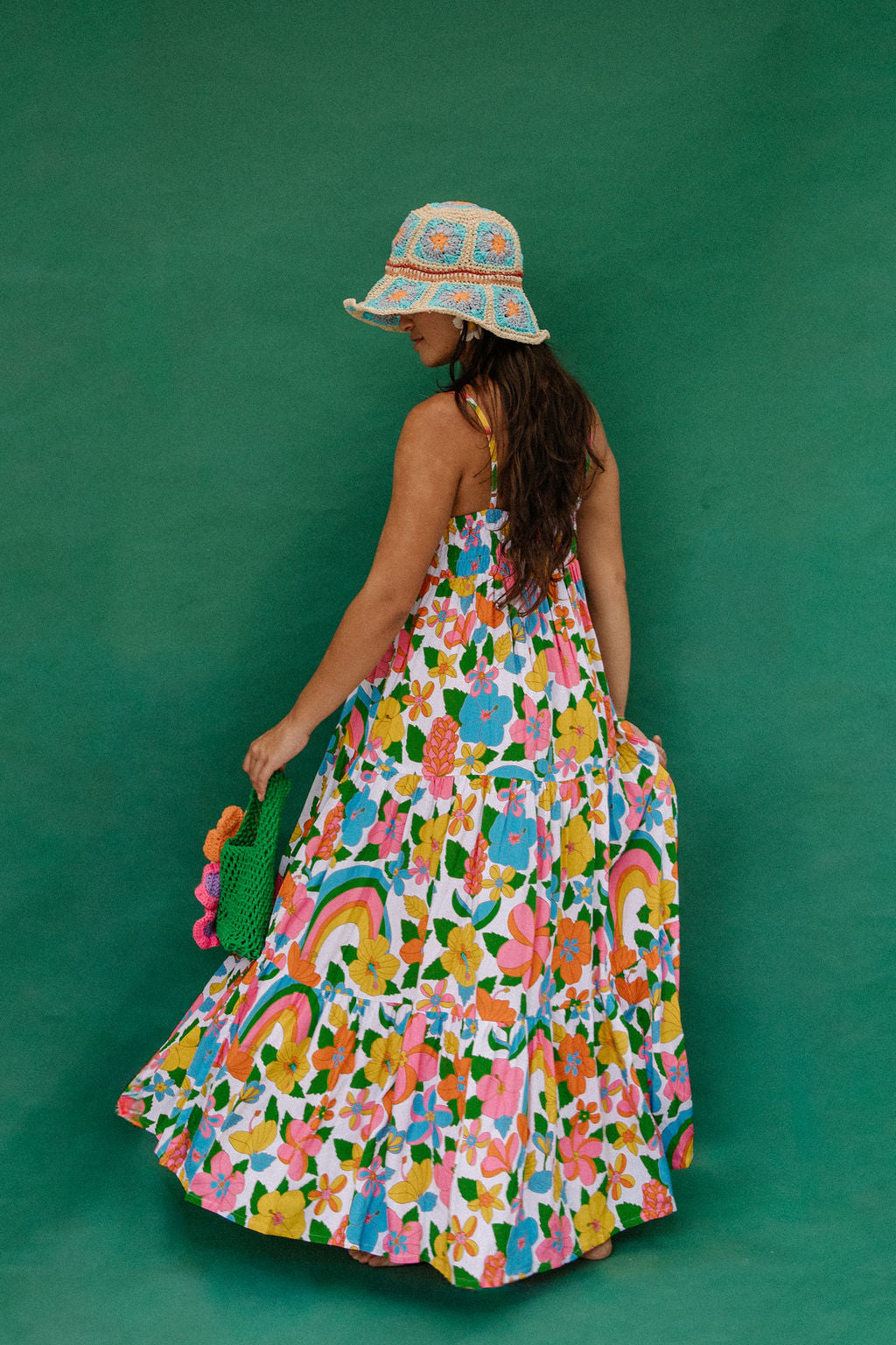 Maxi Rell Dress in Retro Rainbow Garden