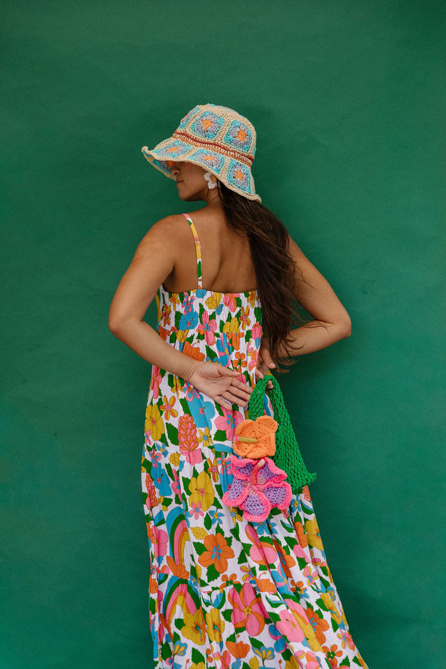 Maxi Rell Dress in Retro Rainbow Garden