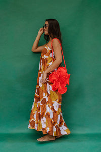 Maxi Rell Dress in Brown Rainbow Hibiscus