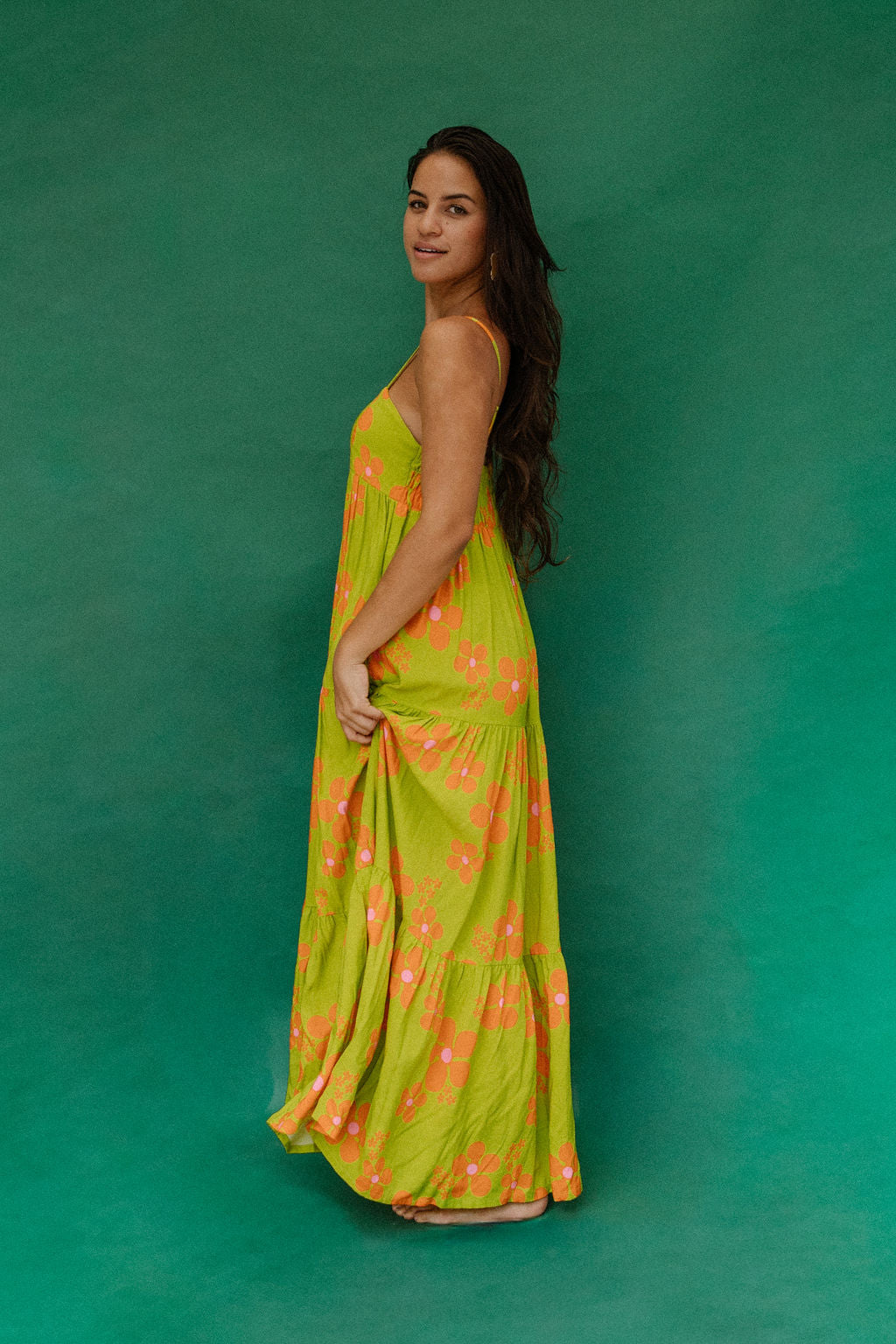 Maxi Rell Dress in Olive and Orange Blooms
