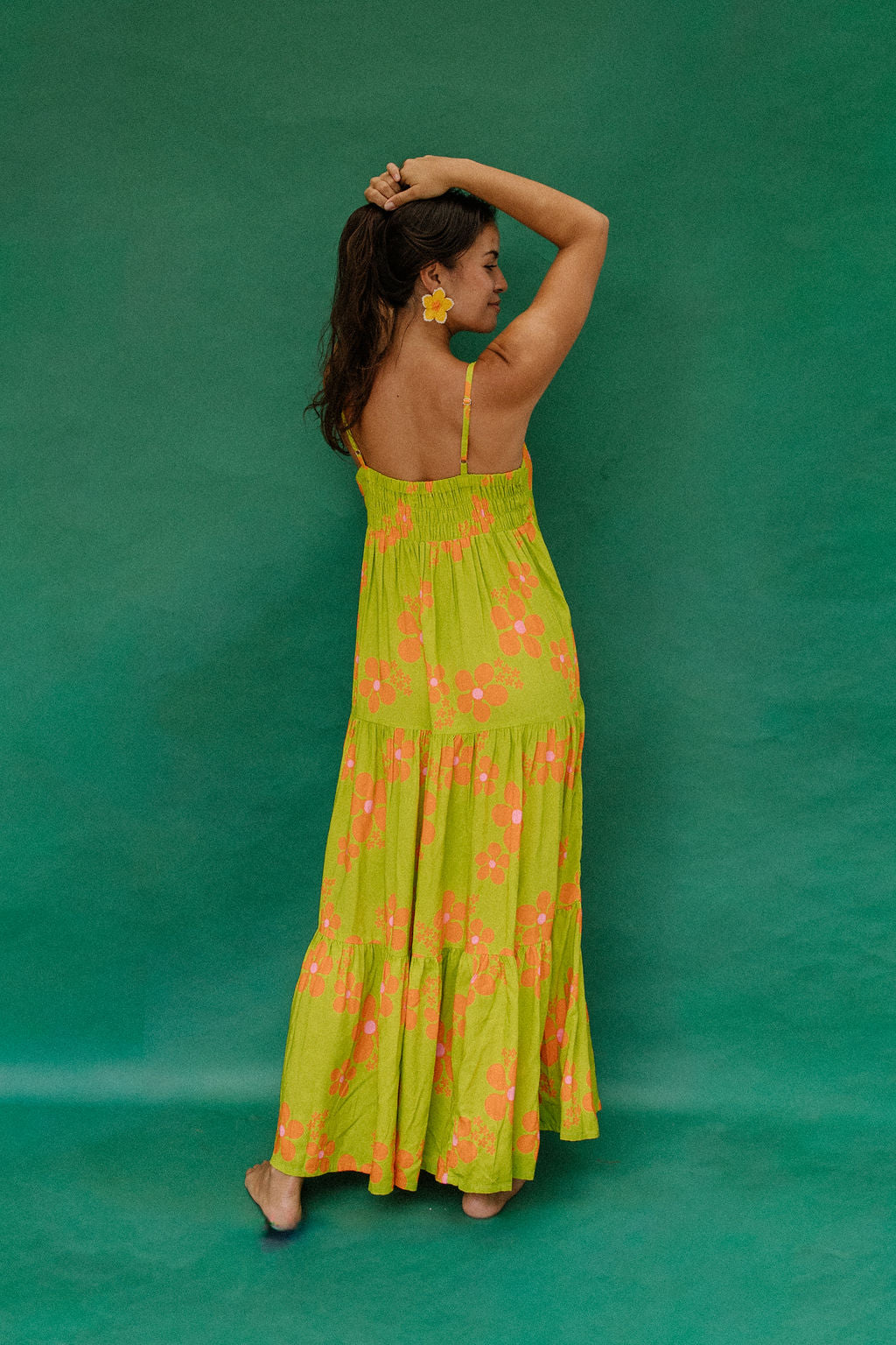 Maxi Rell Dress in Olive and Orange Blooms