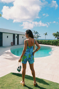 Iolani Romper in Blue Retro Rainbow