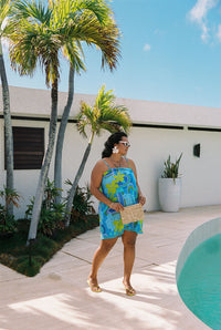 Natasha Dress in Blue Retro Rainbow