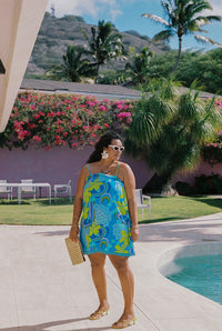 Natasha Dress in Blue Retro Rainbow