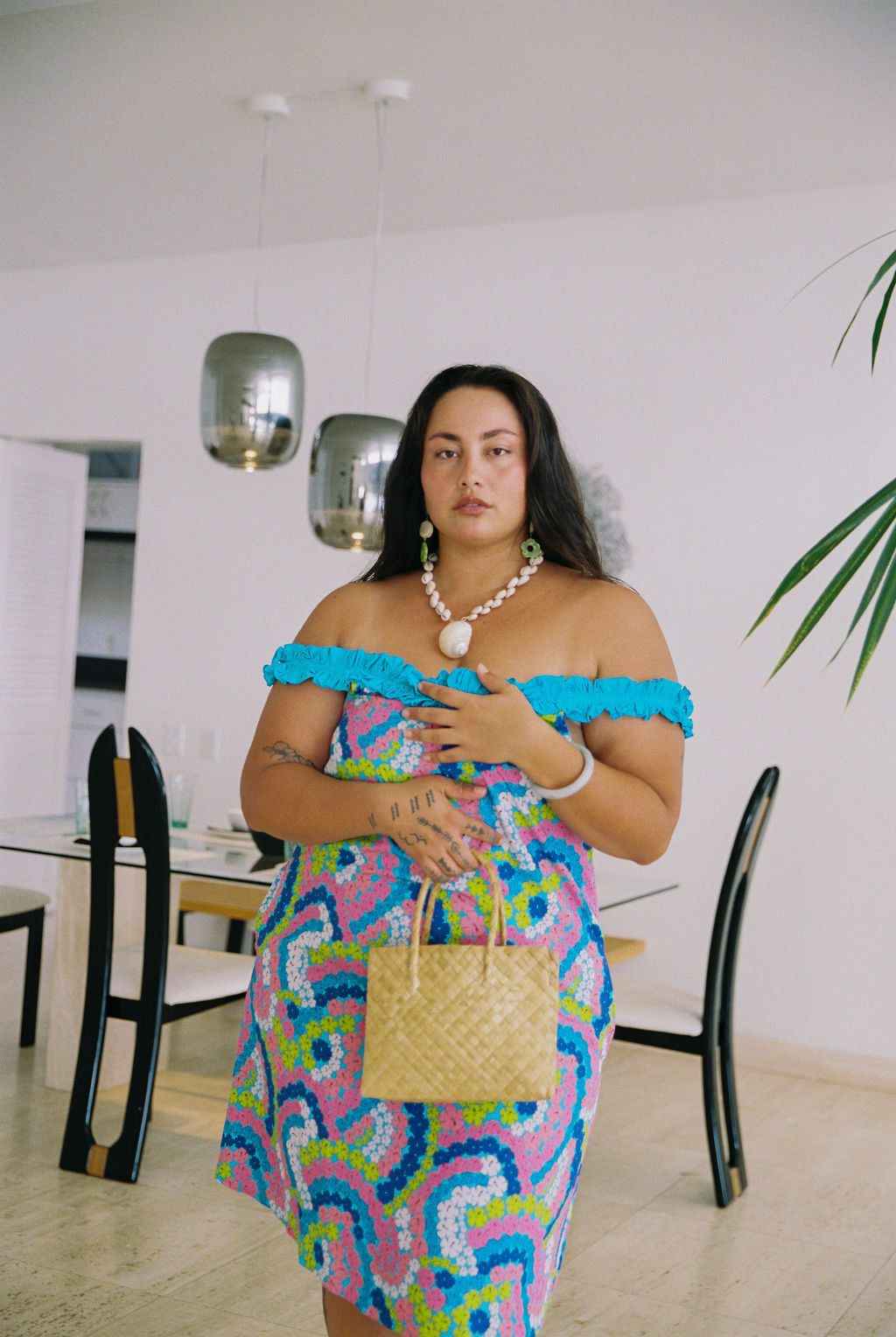 Cindy Dress in Blue Hibiscus Rainbows