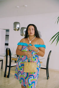 Cindy Dress in Blue Hibiscus Rainbows