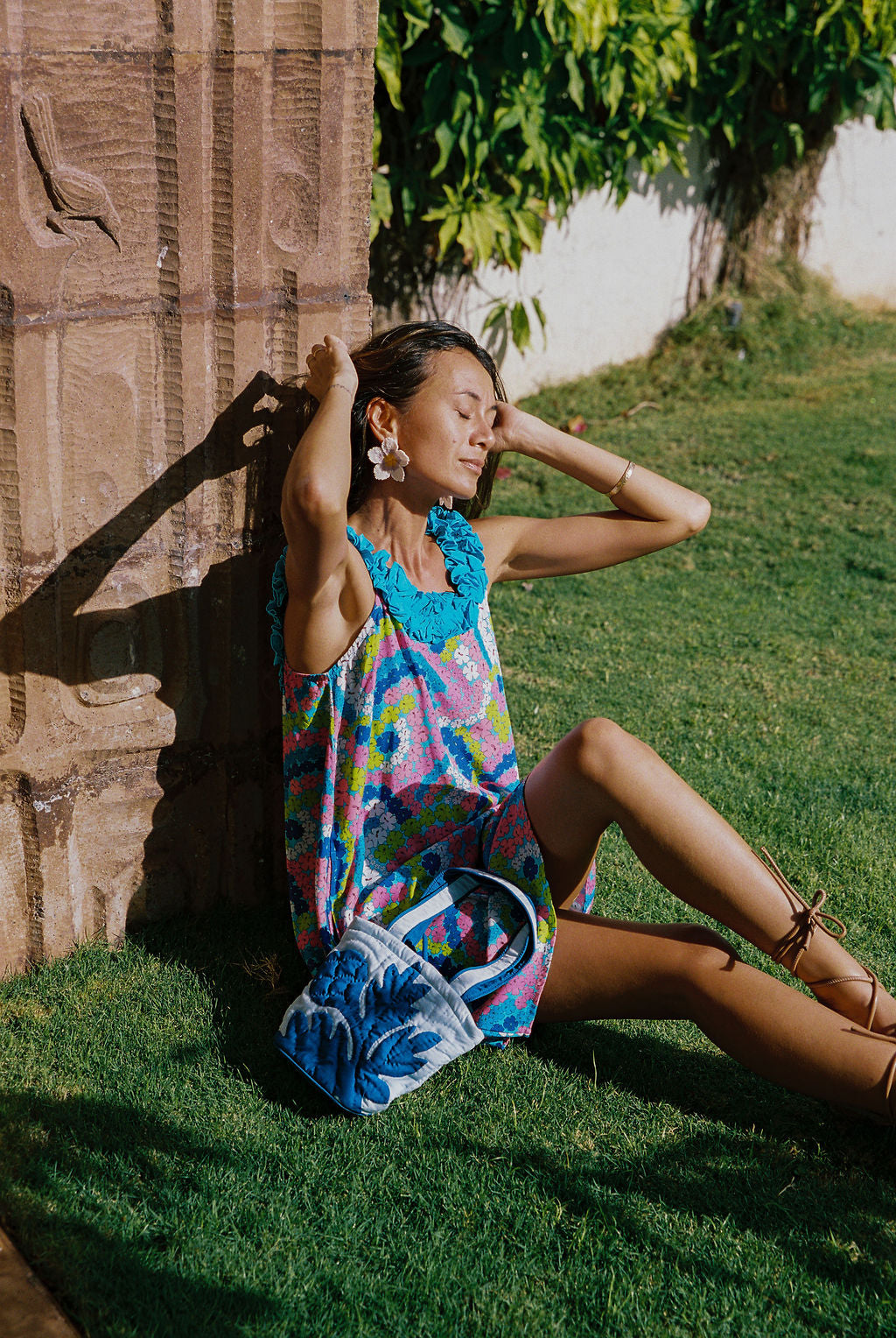 Cindy Dress in Blue Hibiscus Rainbows