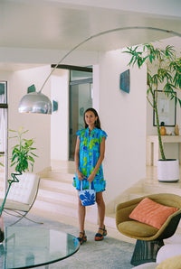 Mary Dress in Blue Retro Rainbow