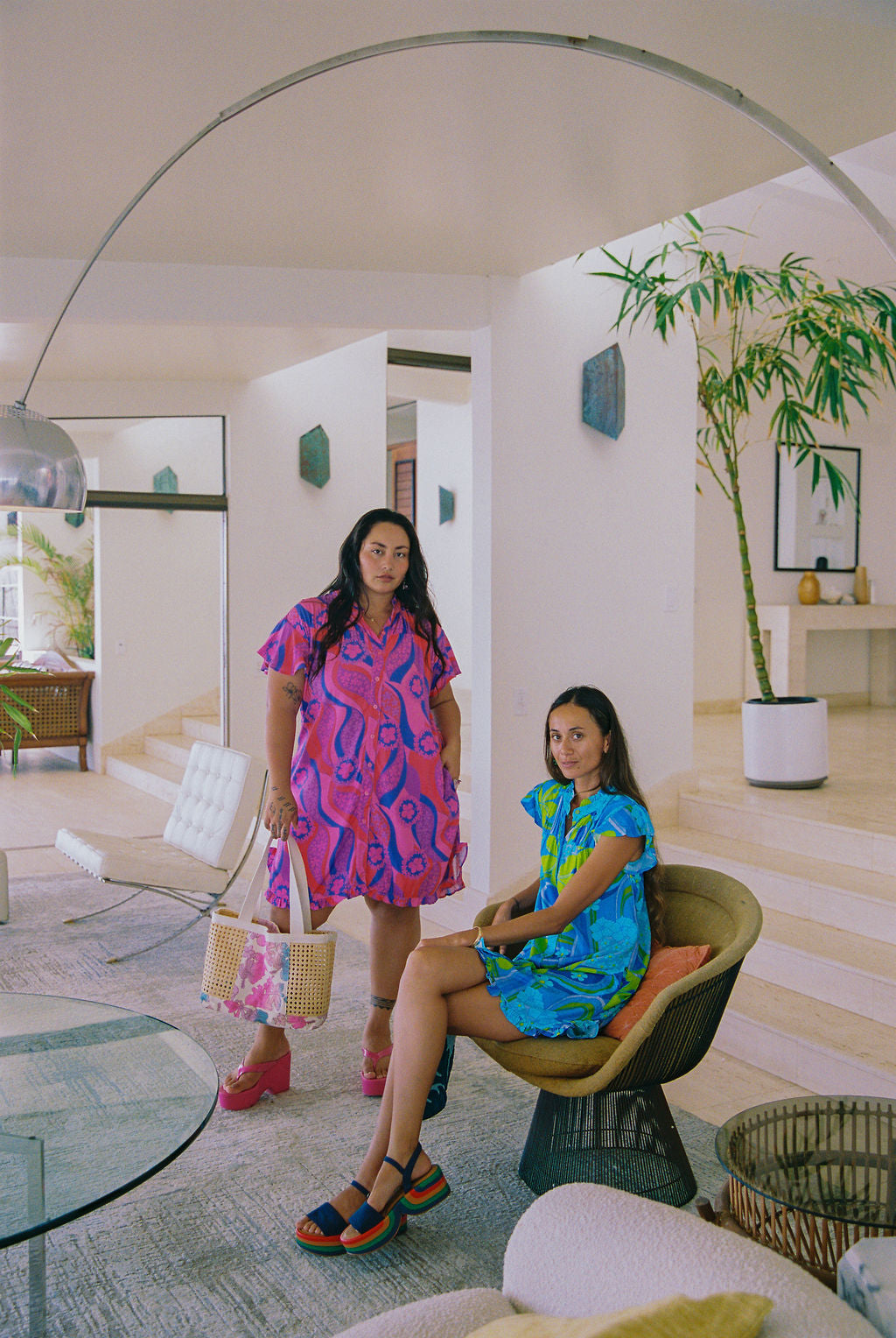 Mary Dress in Blue Retro Rainbow