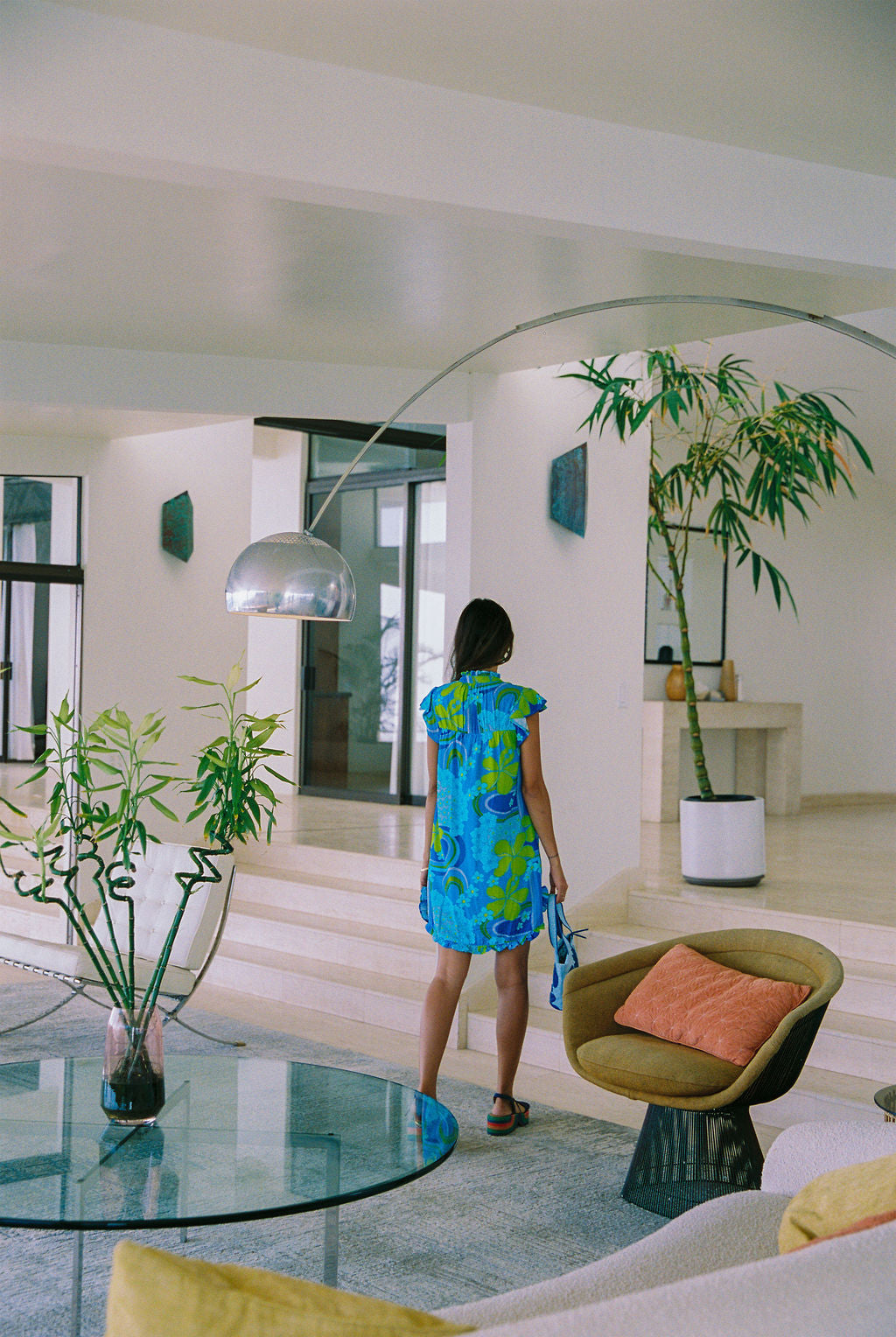 Mary Dress in Blue Retro Rainbow