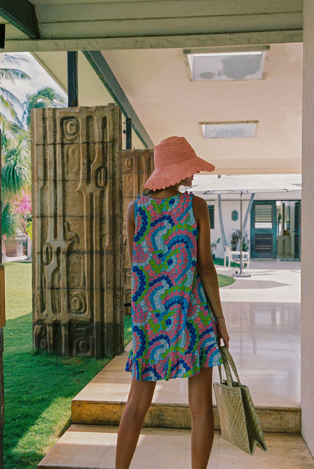 Quinn Dress in Blue Hibiscus Rainbows