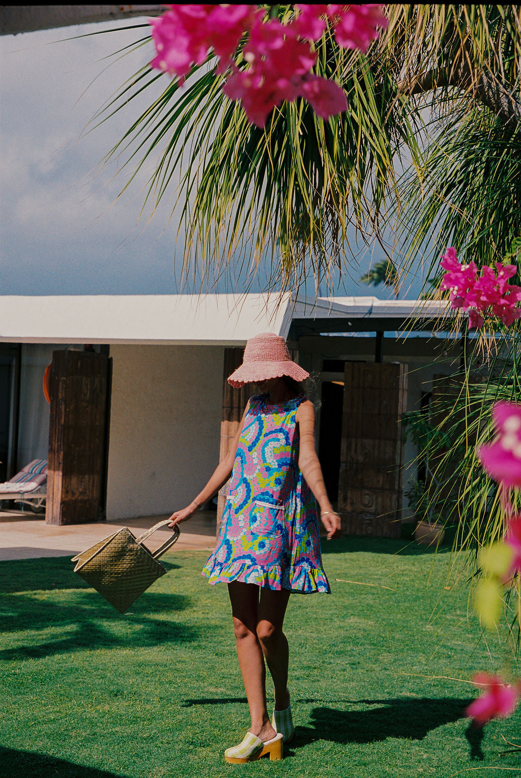 Quinn Dress in Blue Hibiscus Rainbows