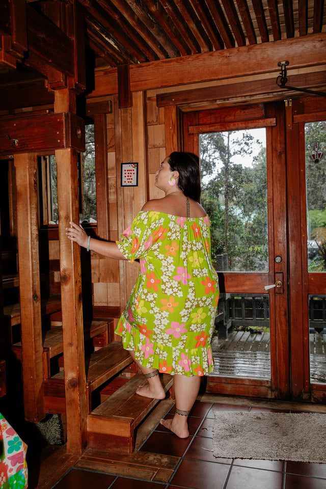 Abigail Dress in Green Flower Boxes