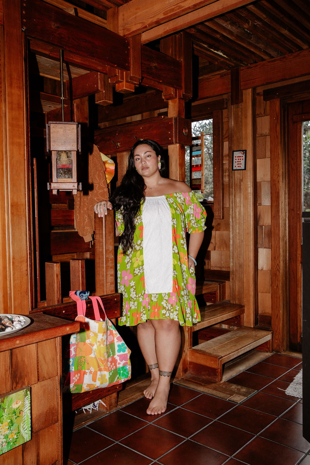Abigail Dress in Green Flower Boxes