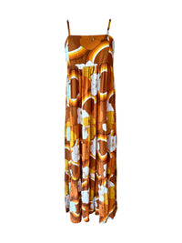 Maxi Rell Dress in Brown Hibiscus Rainbow