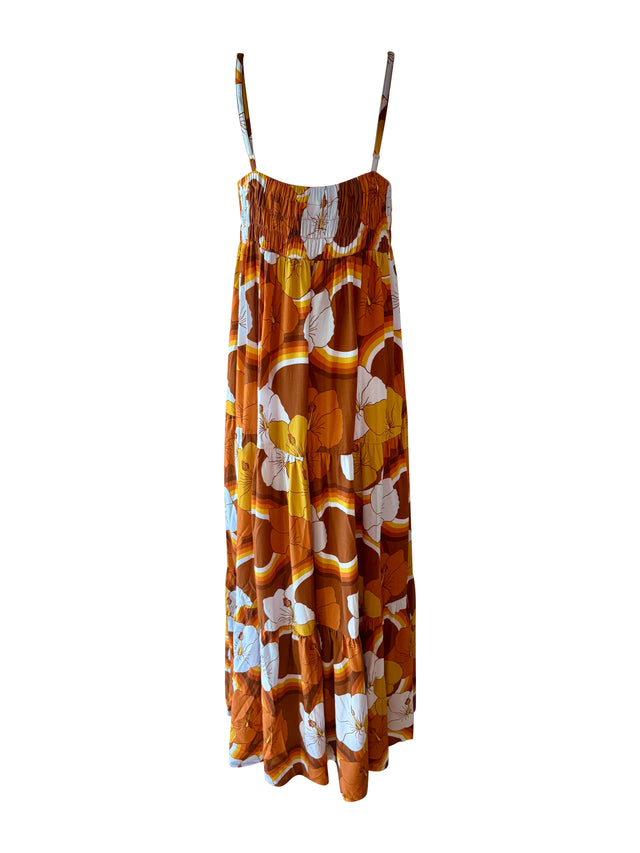Maxi Rell Dress in Brown Hibiscus Rainbow
