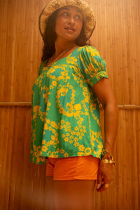 Emma Top in Teal & Yellow Lei Pareu